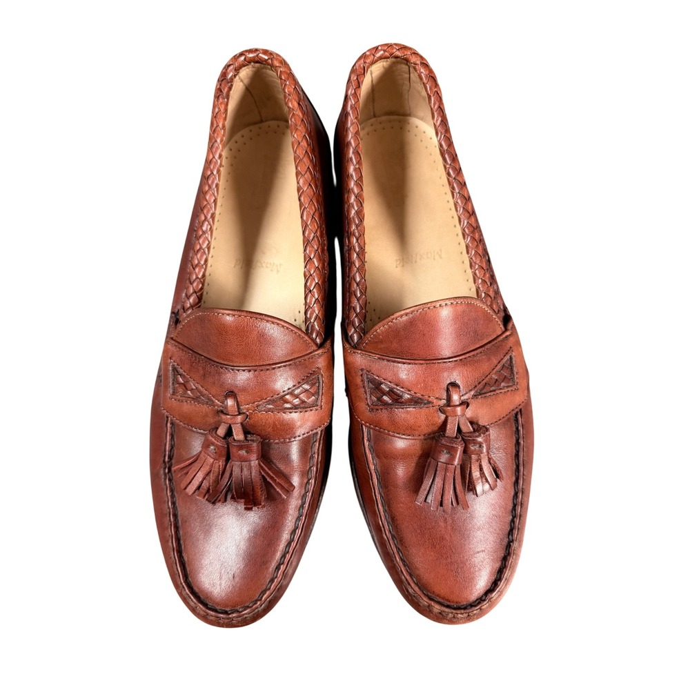 Allen Edmonds Maxfield Mens Tassel Loafers 9 D Brown Leather Woven Trim Preppy